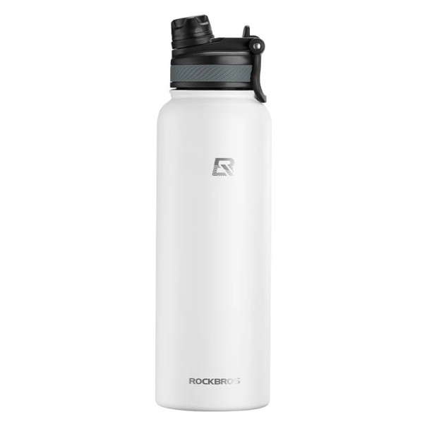 Water Bottle with Handle Sports Cycling Bottle 550 ml Stainless Steel Thermal Insulation 12h Heat 24h Cooling 7.5 x 24 cm white