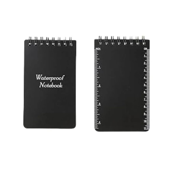 Waterdicht pocketnotitieboek 7,6 x 12,7 cm 100 pagina&#39;s spiraalbinding liniaal achterkant buitennotitieblok zwart