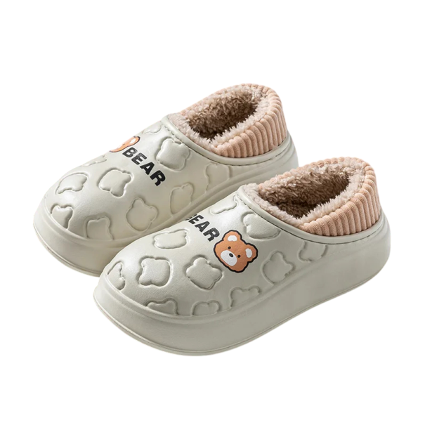 Waterdichte damespantoffels met berenmotief Geïsoleerde pantoffels met pluche binnenkant Thuisschoenen Zachte pantoffels Leuk design groen 40-41