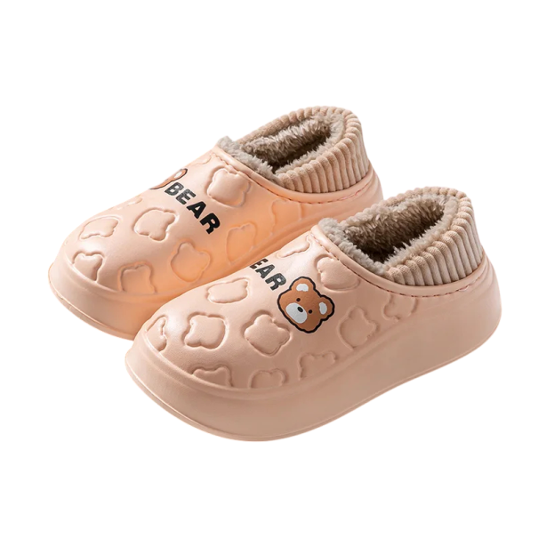 Waterdichte damespantoffels met berenmotief Geïsoleerde pantoffels met pluche binnenkant Thuisschoenen Zachte pantoffels Leuk design roze 38-39