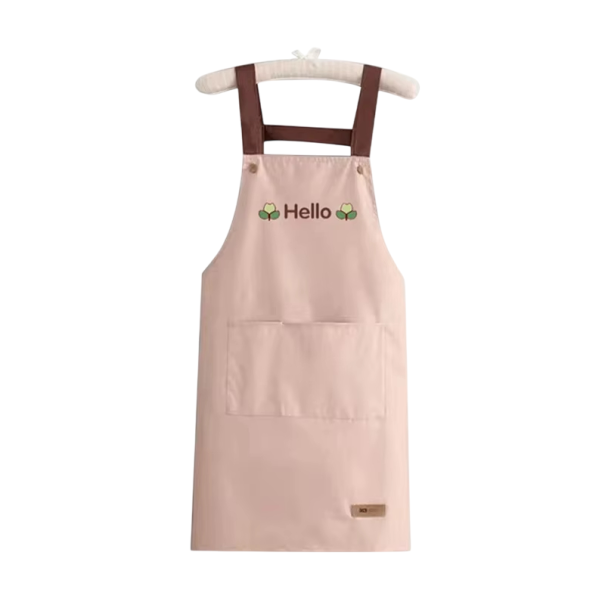 Waterdichte keukenschort 71 x 68 cm met Hello-print Japanse stijl Grote zak Koken Bakken Praktisch comfortabel schort lichtroze