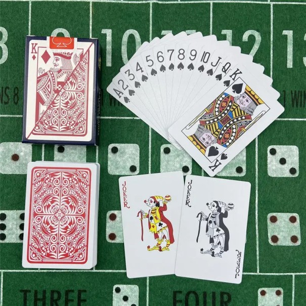 Waterdichte kunststof speelkaarten, 54 stuks, met mat oppervlak en motief 5735, geschikt voor poker, jokers of canasta, formaat 58 x 88 mm rood