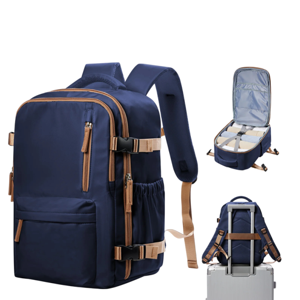 Waterdichte nylon reistas 40 x 28 x 17 cm Waterdichte zak Dubbele rits Zijvak voor flessen Lichtgewicht rugzak voor uitstapjes en stedentrips donkerblauw