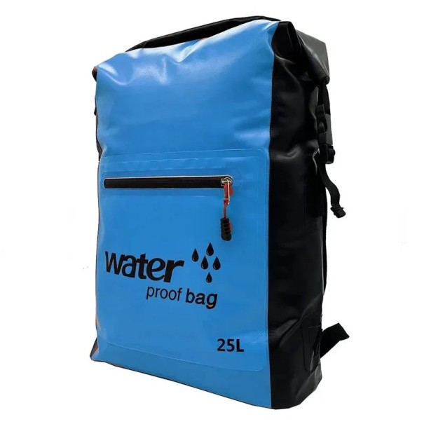 Waterdichte rugzak 25l PVC IPX6 48×32×14 cm Buitenrugzak voor fietsen, kajakken, varen, kamperen en zwemmen Rolsluiting Waterdicht ontwerp blauw