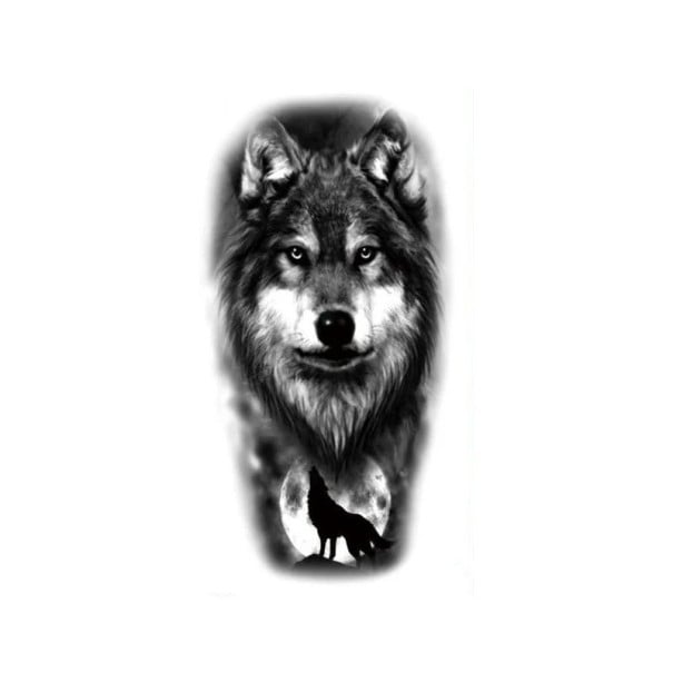Waterdichte tijdelijke tatoeage 21 x 11,4 cm Wolf die naar de maan huilt Natuurlijke symboliek Dierenontwerp Wild motief Eenvoudige toepassing 1