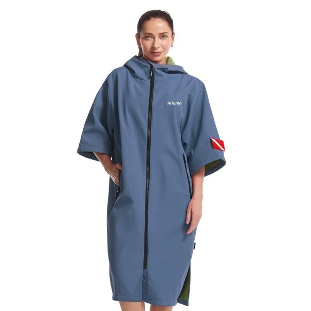 Waterproof Changing Robe with Zip Hood, Warm and Quick-Drying for Swimming, Surfing, Bathing, Water Sports, and Changing on the Beach navy blue L