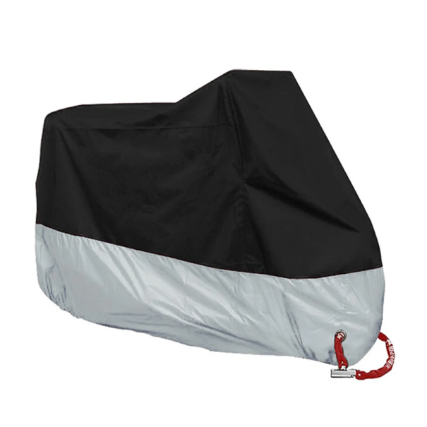 Waterproof Motorcycle Cover 180–200 cm Polyester Motorcycle Tarp Protection Against Rain UV Rays Dust and Snow Outdoor Cover silver