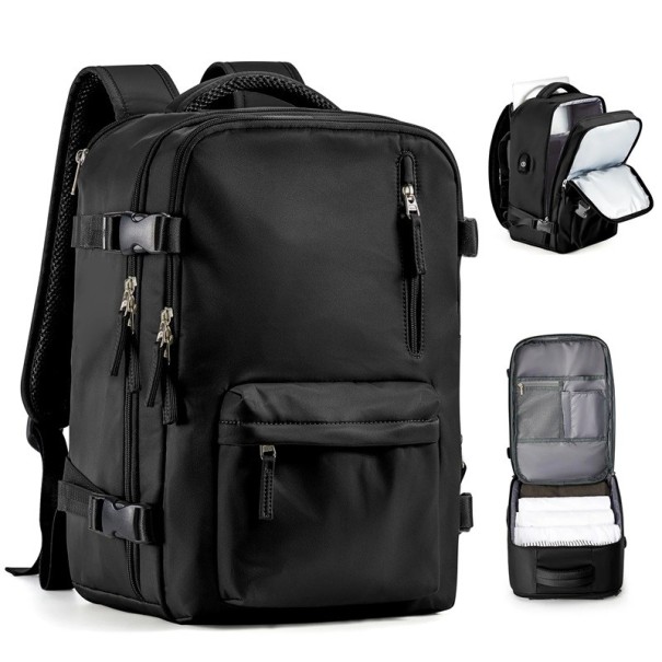 Waterproof Nylon Travel Backpack 40 x 20 x 25 cm Waterproof Pocket Side Bottle Pocket Double Zip Cabin Luggage For Air Travel black
