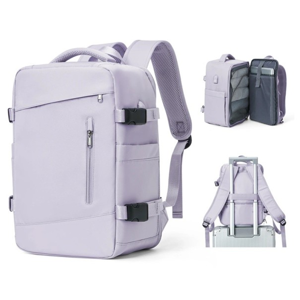 Waterproof Nylon Travel Backpack 40 x 20 x 25 cm Waterproof Pocket Side Bottle Pocket Double Zip Cabin Luggage Hand Luggage purple