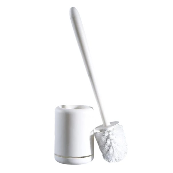WC čistiaci kefka s držiakom dlhá rukoväť 42 cm držiak 12,5 × 9 cm plastová kefka na toaletu kúpeľňový doplnok biela
