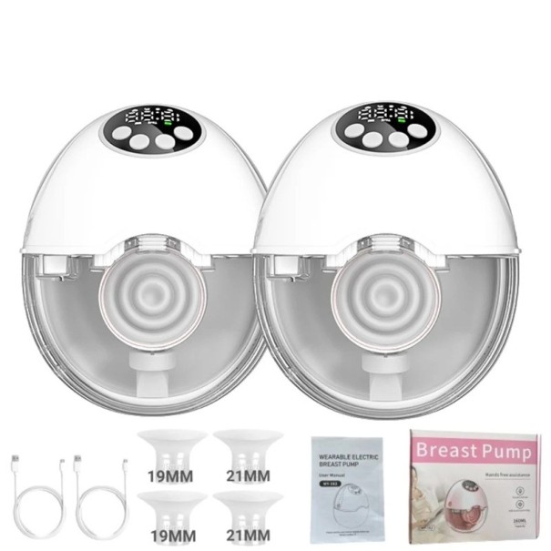 Wearable Electric Breast Pump with Heating 45 °C 19 mm 21 mm PP Silicone Automatic Shut-off 30 Min Milk Pumping grey