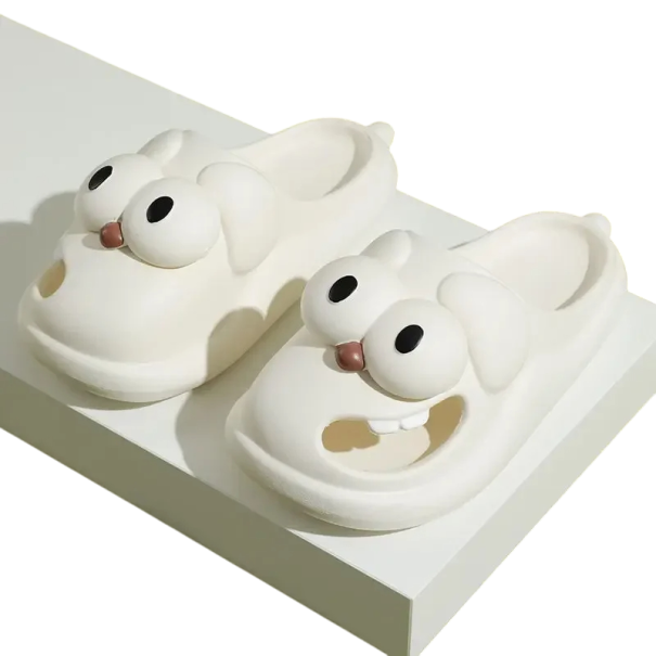 Weiche Hausschuhe in Hundeform mit großen Augen, leichte Hausschuhe, 3 cm Sohle, rutschfest, lustige Hundehausschuhe, süßes Design weiß 40-41