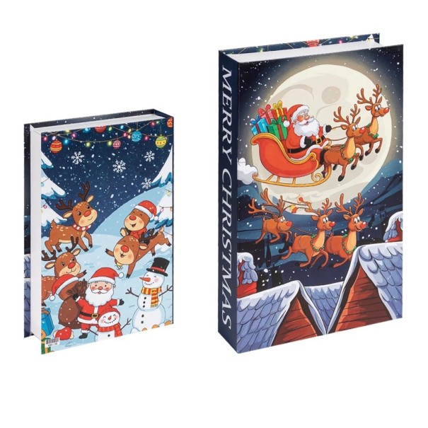 Weihnachtliche dekorative falsche Buch Merry Christmas Imitation eines Buches im Regal Winterliche Buchdekoration Santa Claus Rentiere 1