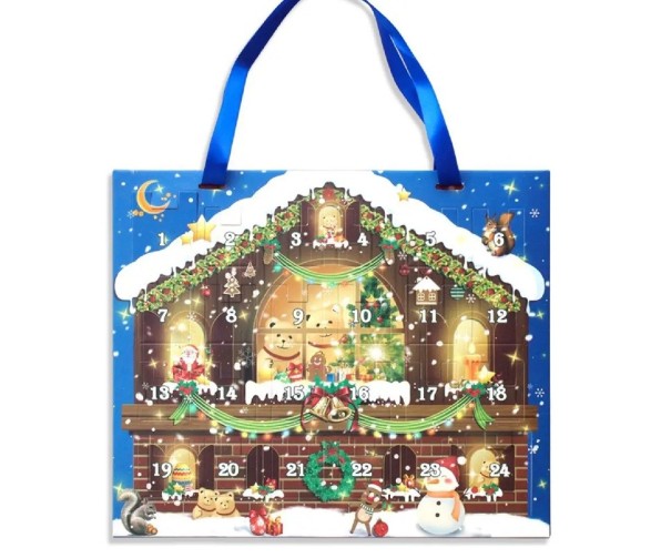 Weihnachtlicher Adventskalender mit Silber-Schmuck Grundkette 16/17/18/19/20 cm Legierung Adventskalender Weihnachtshaus und Figuren 1