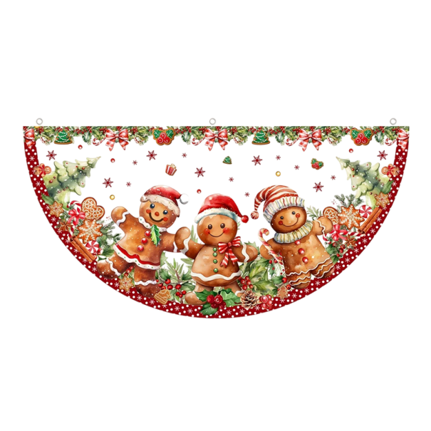 Weihnachtlicher halbkreisförmiger Flaggenbanner 90 x 45 cm Weiß mit Lebkuchen Dekoration für Haus und Garten Robuste Außenhängedekoration 1