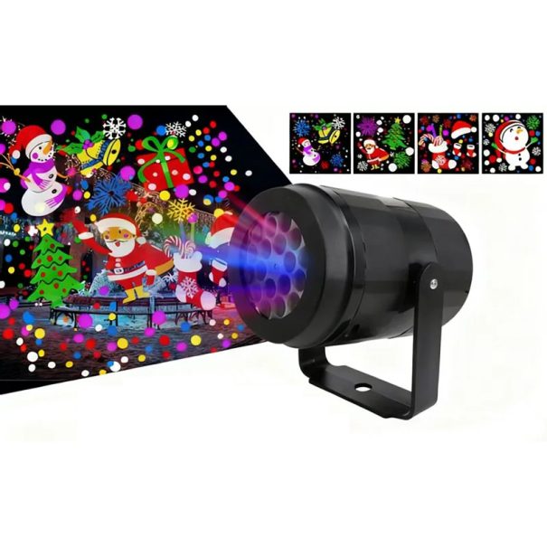 Weihnachtlicher Laserprojektor 10,6 x 7,5 cm LED Lichtprojektor mit 16 Weihnachtsmotiven Schneemann Santa Weihnachtsbaum Innendekoration 1