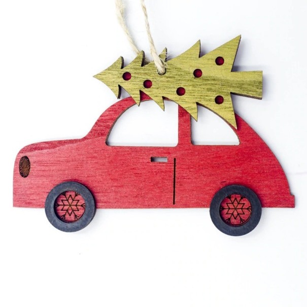 Weihnachtsautodekoration aus Holz rot