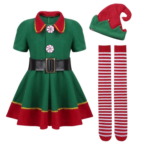 Weihnachtself-Kostüm, komplettes Mädchen-Weihnachtskostüm, Elfen-Cosplay-Karnevalskostüm für Mädchen, Halloween-Kostüm 3