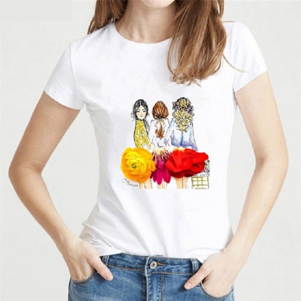 Weißes Damen-T-Shirt mit Blumendruck L 1