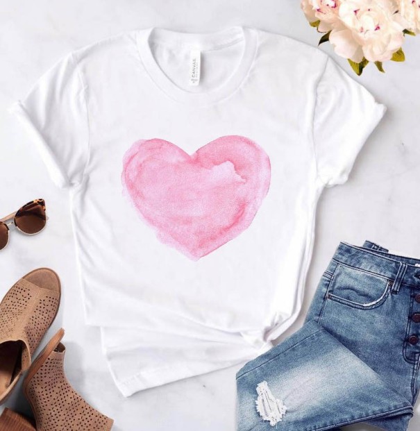 Weißes Damen-T-Shirt mit Herzdruck S 5