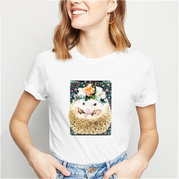 Weißes Damen-T-Shirt mit Igel-Aufdruck A1319 XS 2