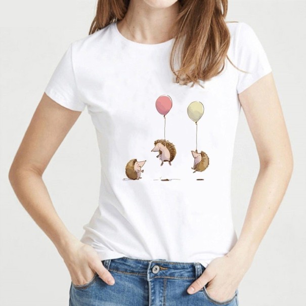 Weißes Damen-T-Shirt mit Igel-Print L