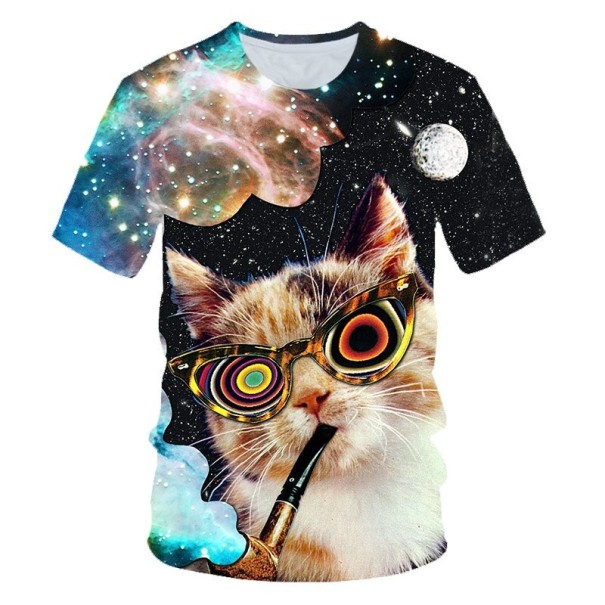 Weltraum-T-Shirt für Damen mit einer Katze 4XL 4