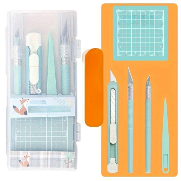 Werkzeugsatz für Scrapbooking mit Messern, Pinzette, Stiften und Schneidematten, nicht ausziehbarem Griff, DIY kreative Papiergestaltung