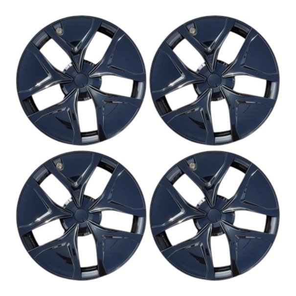 Wheel Covers 19" Tesla Model Y Juniper 2025 Set of 4 Five-Spoke Design Glossy Black With Centre Caps 1