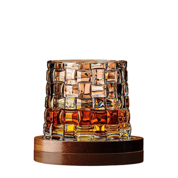 Whiskyglas 8 x 9,2 cm 280 ml Geometrisk design med plastisk gitter af firkanter Omdrejning 360° roterende fod Elegant glas til smagning 1