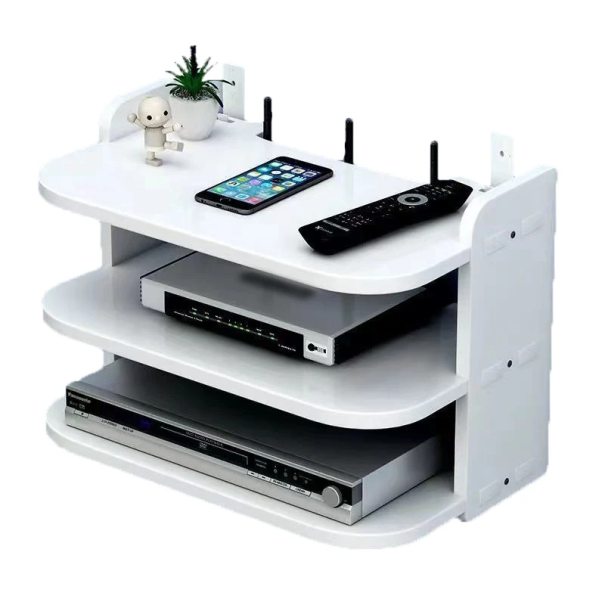 White Wall-Mounted 3-Tier Shelf 30 x 20 x 24 cm With Hooks Without Drilling Multi-Level Storage Shelf for Bathroom, Kitchen or Office 1