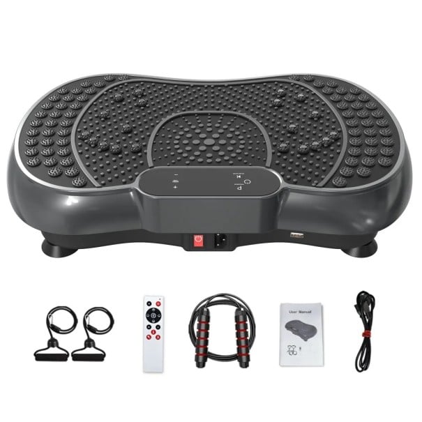 Wibracyjna platforma z akcesoriami 56×34,5×12 cm 99 poziomów intensywności LED sterowanie czarna platforma fitness do ćwiczeń w domu 1