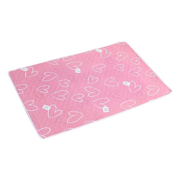 Wickelauflage 80x120 cm 4-lagig wasserdicht waschbar Bio-Baumwolle Rosa mit Herzen Nachtschutz Babypflege Windeln Matratzen 1