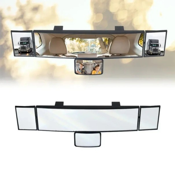 Wide-Angle Interior Rear View Mirror for Cars 38 x 7 x 3 cm Multi-Piece Mirror with Side and Child Mirror for Better Visibility 1