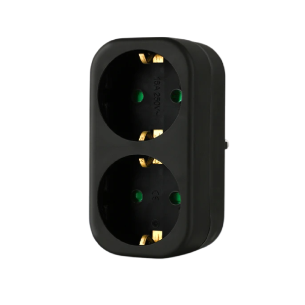 Wielofunkcyjny adapter do gniazdka UE 8×5 cm Podwójne gniazdo elektryczne 2500 W 250 V 16 A Ładowanie wielu urządzeń Elegancki design czarny