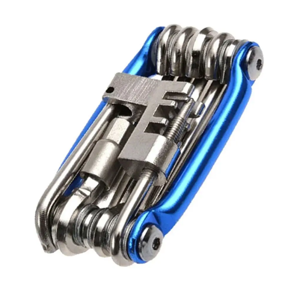 Wielofunkcyjny zestaw narzędzi rowerowych 11 w 1 Klucze Śrubokręty Przecinak do łańcucha Przenośne narzędzia aluminiowe Zestaw naprawczy do rowerów górskich i szosowych niebieski