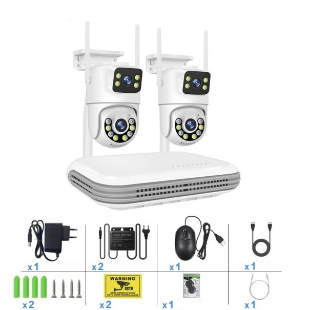 WiFi PTZ Biztonsági Kamerarendszer 8 csatornás NVR 2 kamera fehér vezeték nélküli csatlakozás személyek észlelésével ház és telek megfigyelésére 1