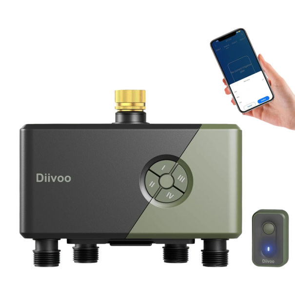 WiFi zavlažovací časovač 4 zóny automatický zavlažovací systém 3/4" závit s odložením deště a manuálním zavlažováním černo-zelený na zahradu 1