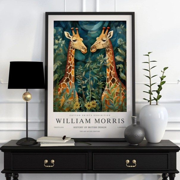 William Morrisin botaaninen giraffiplakatti 20x30 cm polyesterikangas vihreä oranssi sininen seinäkoriste sisustukseen 1