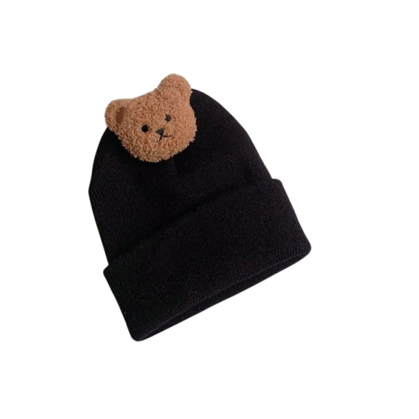 Winter Baby Hat Head Circumference 42–46 cm 0–12 Months Polyester Warm Hat with 3D Bear Soft Winter Hat for Babies black