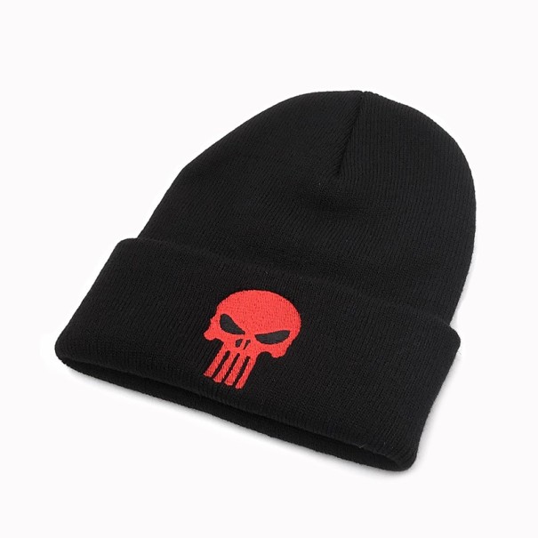 Winter Beanie with Skull Print red