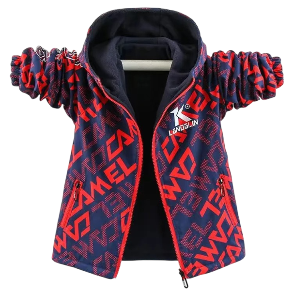 Winter jongensjas met capuchon Warme gewatteerde jas met rits en zakken met rits Comfortabel materiaal Herfst- en winterkleding rood 13