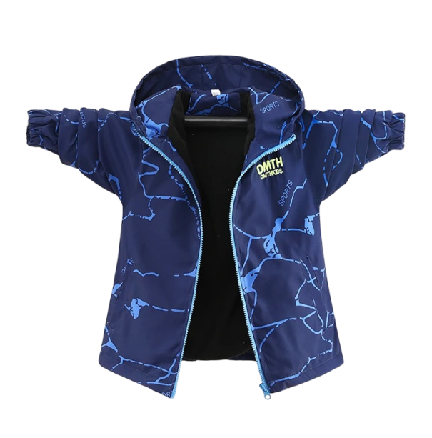 Winter jongensjas met capuchon Warme gewatteerde jas met rits en zakken met rits Herfst- en winterkleding Comfortabele katoen-polyester stof blauw 5