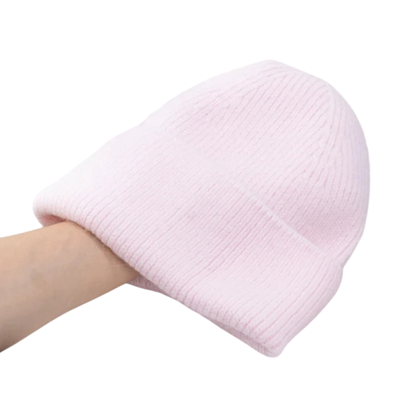 Winter Plush Thermal Knitted Hat with Rabbit Fur Candy Colour Korean Style Unisex Fashion Warm Hat for Women and Men for Autumn and Winter pink