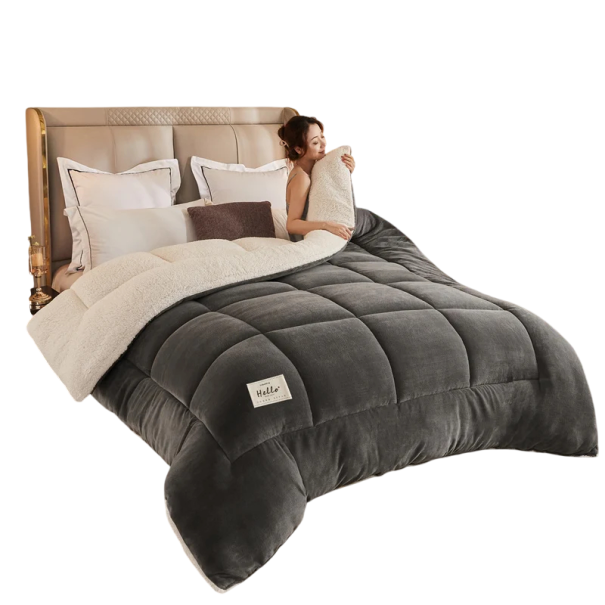 Winter Reversible Duvet 180 x 220 cm 3 kg Velvet Duvet with Sherpa Quilted Warm Duvet for Bed Soft Winter Blanket grey