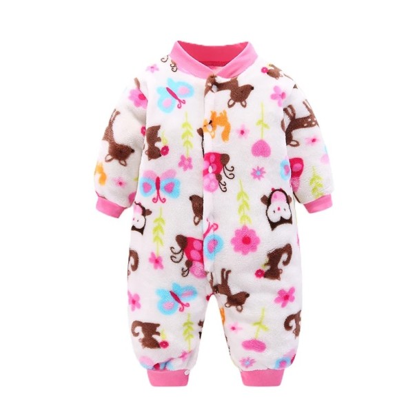 Winter- und Frühjahrsstrampler für Babys Plüschiger Flanellstrampler mit Tiermuster Weiche Kinderbekleidung aus Polyester für Jungen 0-3 Monate