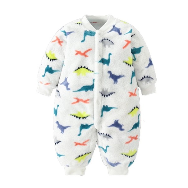 Winter- und Frühjahrsstrampler für Babys Weißer Plüschflanellstrampler mit Dinosaurier-Muster Weiche Kinderbekleidung aus Polyester 0-3 Monate