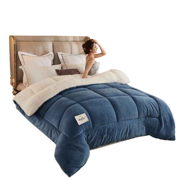 Winter Wendebettdecke 150 x 200 cm 2 kg Samtdecke mit Schafswolle Gestepptes wärmendes Bettlaken weiche Winterdecke blau