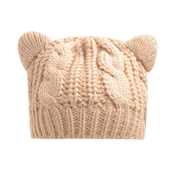 Wintergebreide damesmuts met oren beige