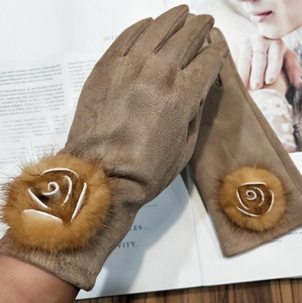 Winterhandschoenen van suède voor dames kaki